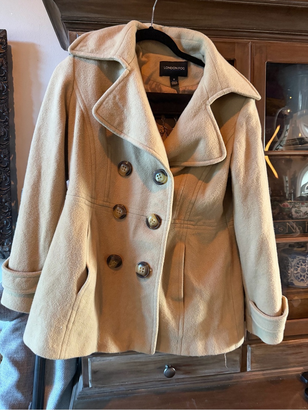 London Fog Women's Camel Double-Breasted Pea Coat